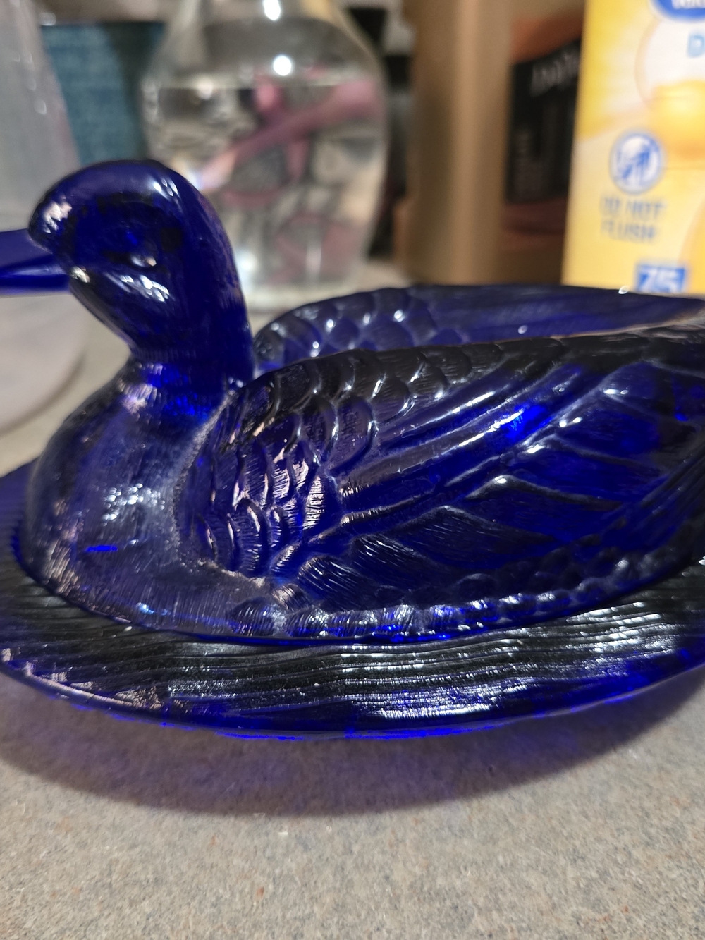 Westmoreland Cobalt Blue Glass Duck Candy Dish - Vintage Home Decorative Accent